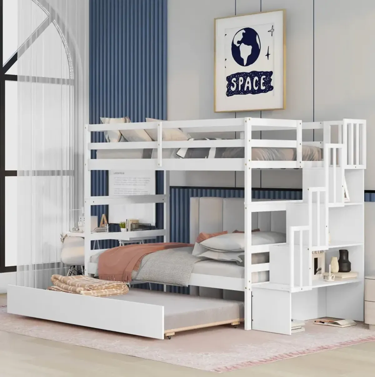 Bunk Beds Twin Over Twin Stairway Storage Function