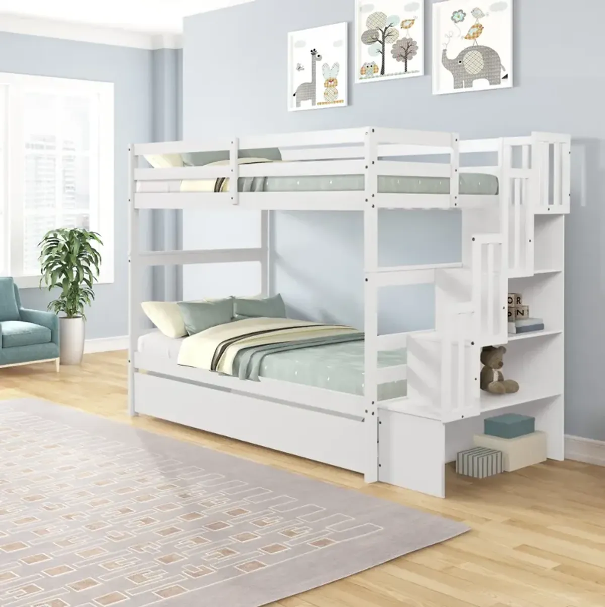 Bunk Beds Twin Over Twin Stairway Storage Function