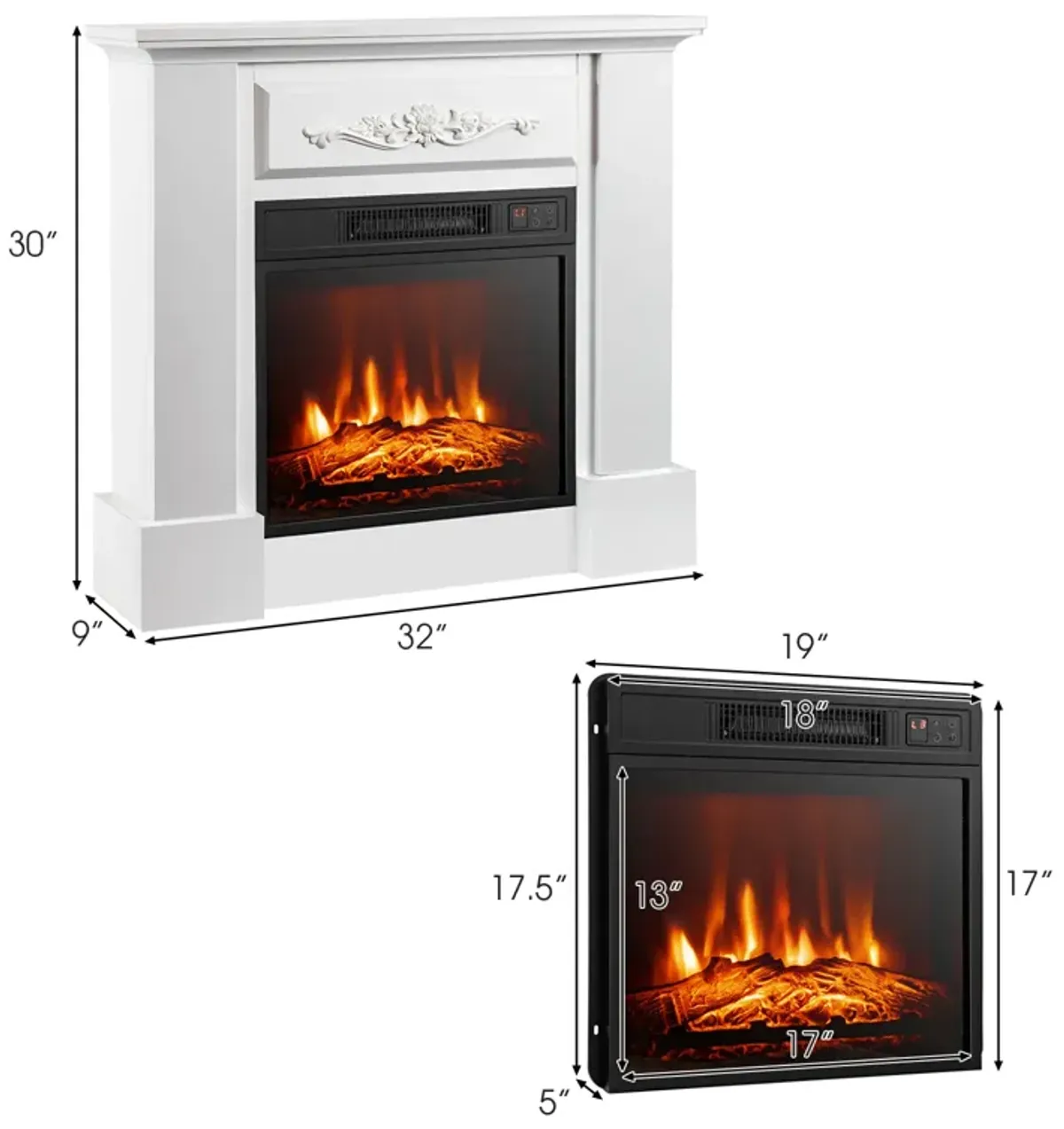 1400W TV Stand Electric Fireplace Mantel with Remote Control-White