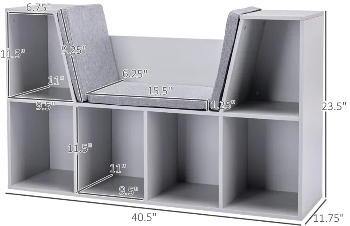 Gray Kids' Corner: 6-Cube Bookcase with Reading Nook and Cushion