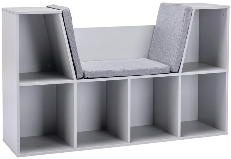 Gray Kids' Corner: 6-Cube Bookcase with Reading Nook and Cushion