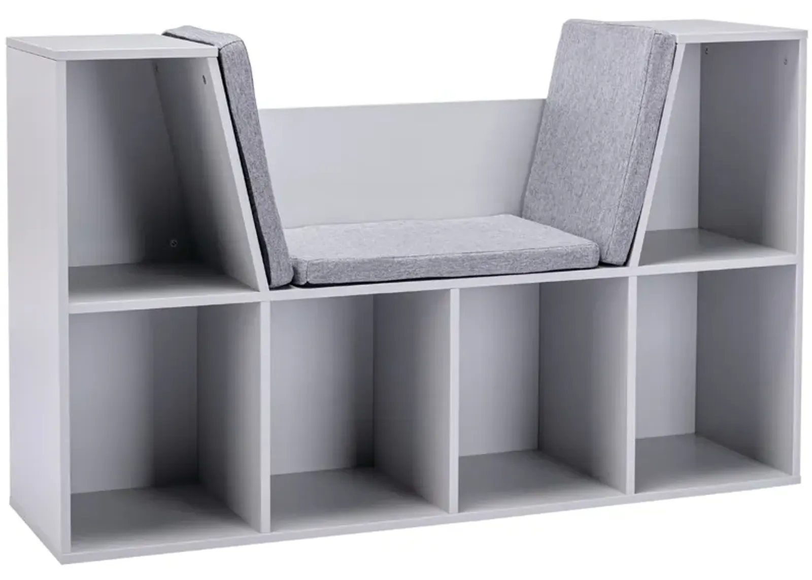 Gray Kids' Corner: 6-Cube Bookcase with Reading Nook and Cushion