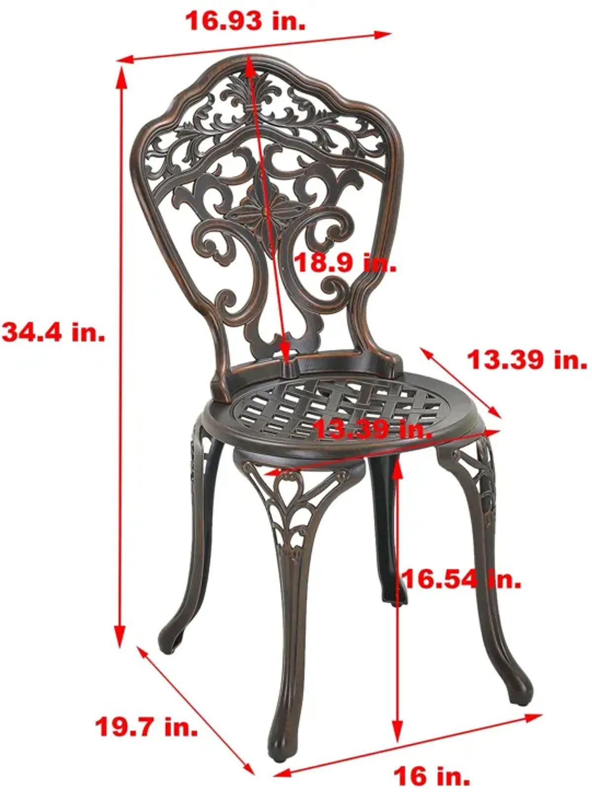 MONDAWE  2-Piece Cast Aluminum Outdoor Dining Chair Patio Bistro Armless Chair White