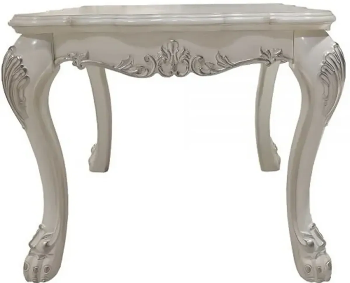 Ally 28 Inch Side End Table, Aspen Wood, Classic Scrollwork, Polyresin - Benzara