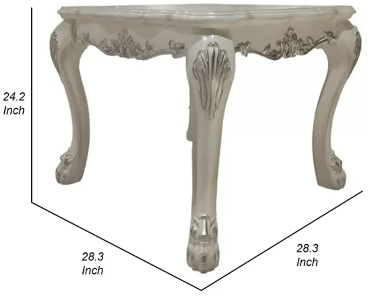 Ally 28 Inch Side End Table, Aspen Wood, Classic Scrollwork, Polyresin - Benzara