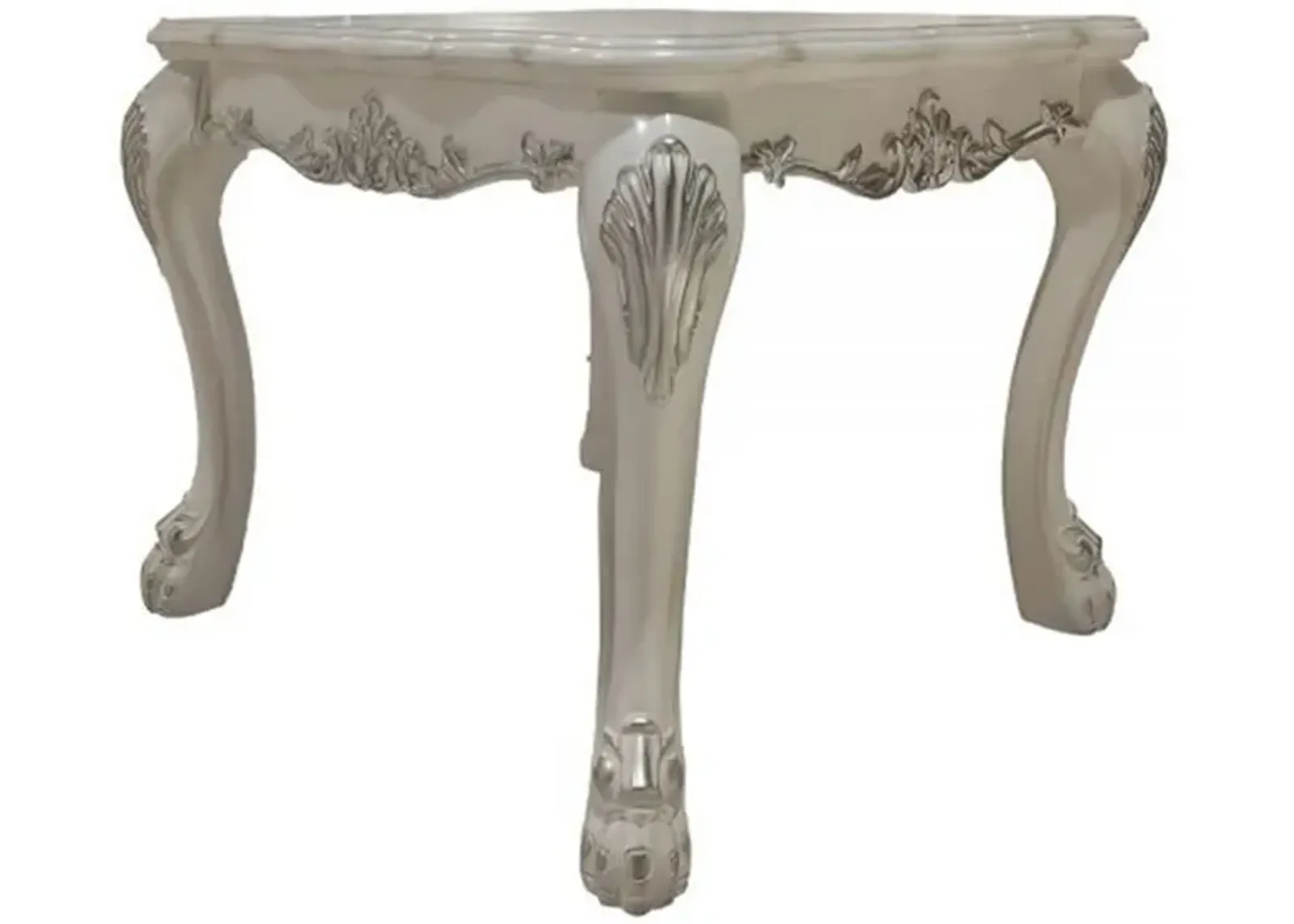 Ally 28 Inch Side End Table, Aspen Wood, Classic Scrollwork, Polyresin - Benzara