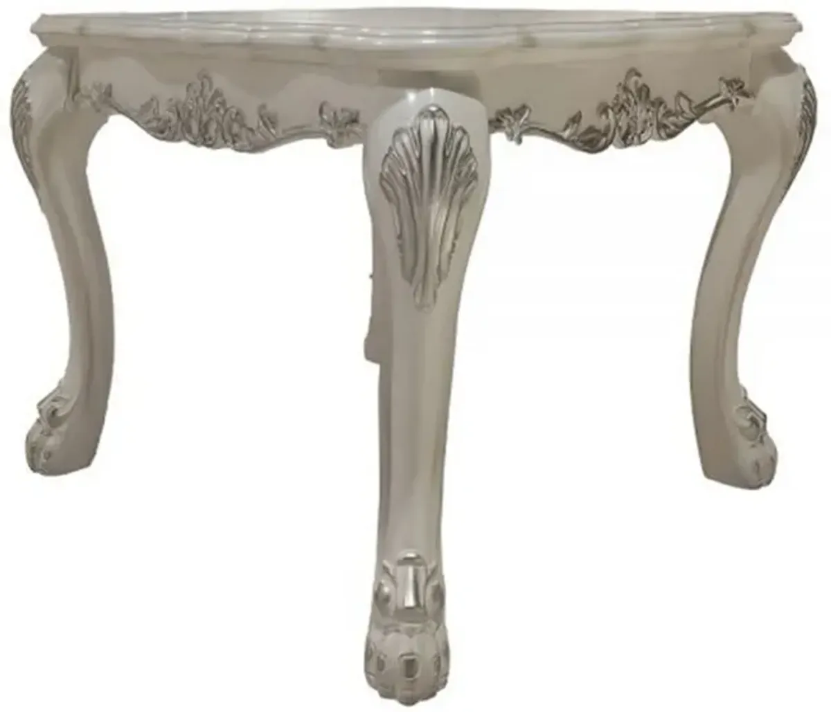 Ally 28 Inch Side End Table, Aspen Wood, Classic Scrollwork, Polyresin - Benzara