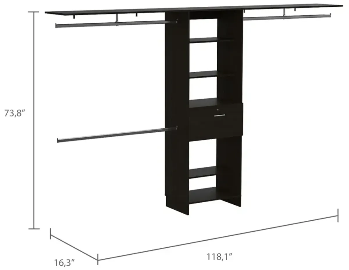 Bergen 1-Drawer 4-Shelf Closet System Dark Walnut