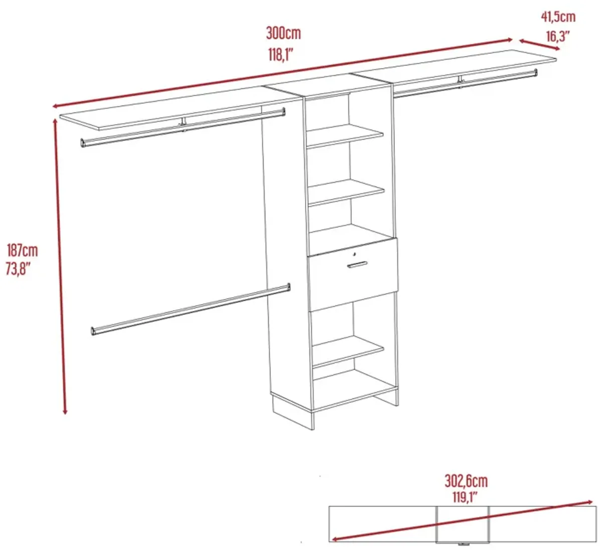 Bergen 1-Drawer 4-Shelf Closet System Dark Walnut