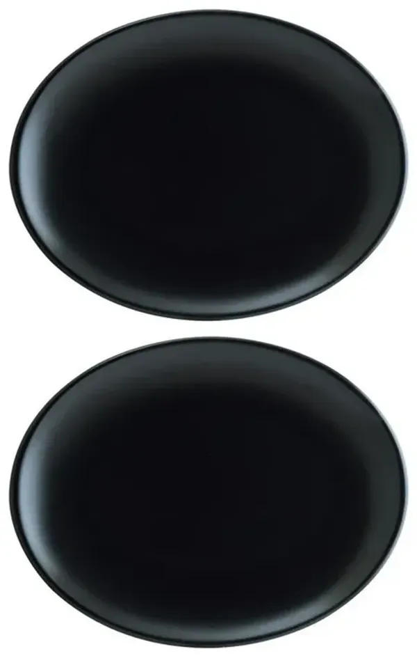 Notte 9.75" x 7.5" x h:1" Oval Black Porcelain Platter (Set of 2)