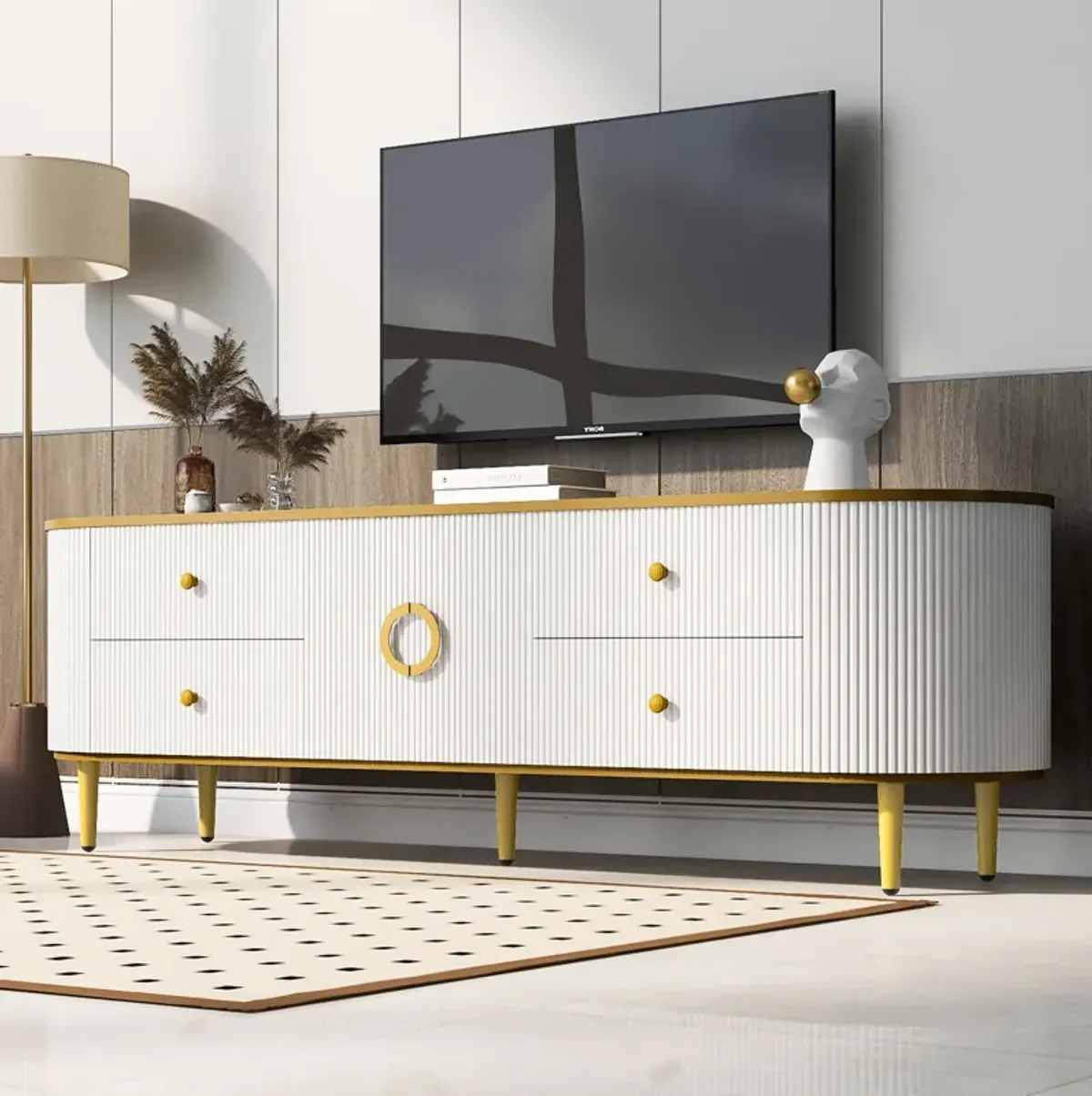 Merax Modern TV Stand with 4 Drawers and 1 Cabinet