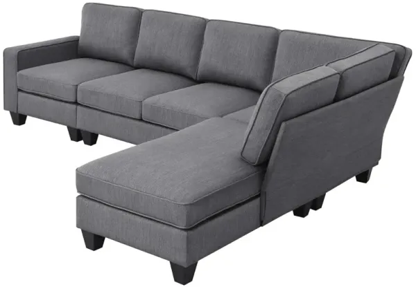 Modern L-Shaped Sectional Sofa with Chaise Lounge & Convertible Ottoman, 7-Seater, 3 Colors