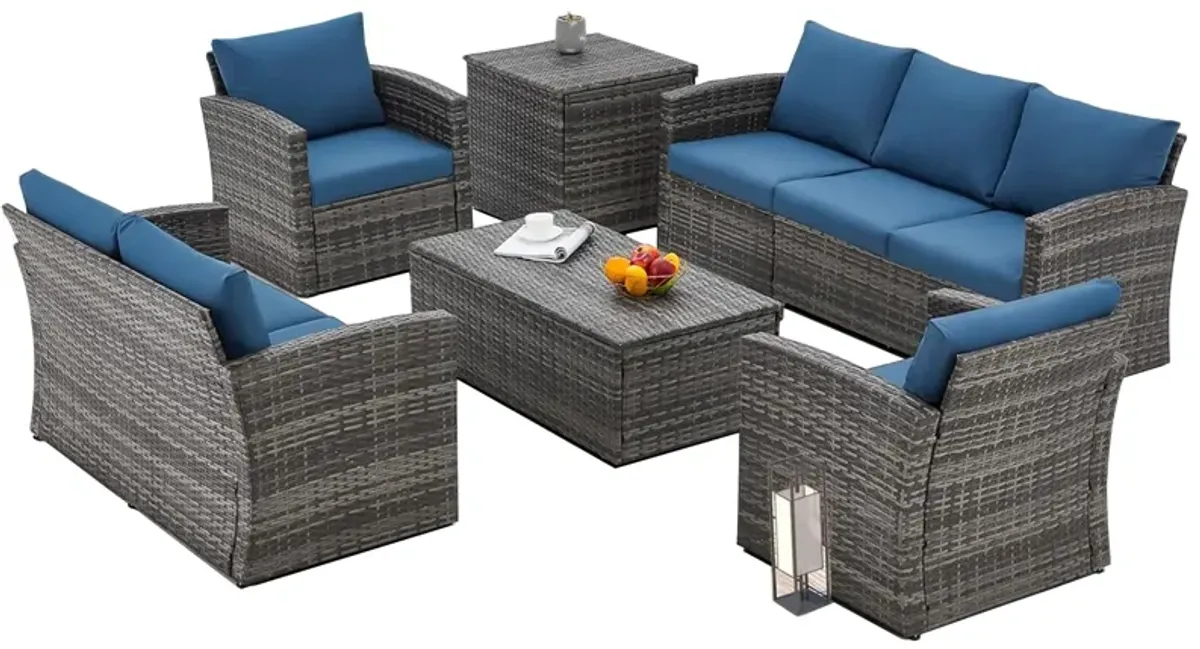 Mondawe 6 Pieces Outdoor Seating Set PE Rattan Patio Sectional Conversation Set with Cushions for 5 Person