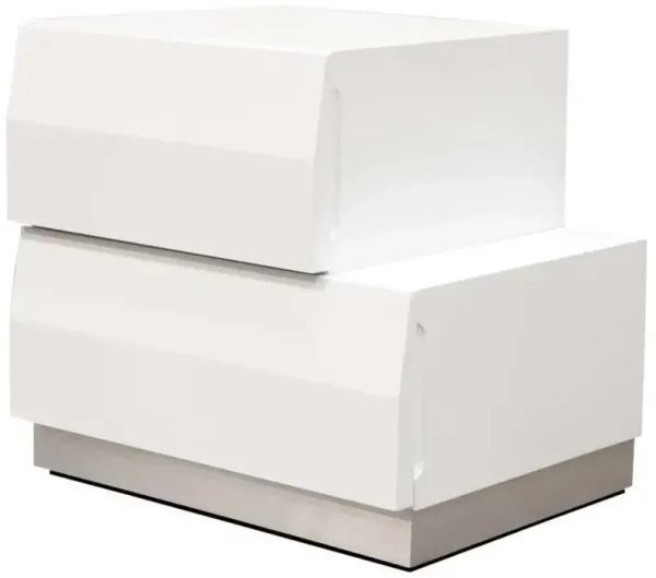 Best Master Furniture Best Master Spain 2-Drawer Poplar Wood Bedroom Nightstand in White/Silver Base