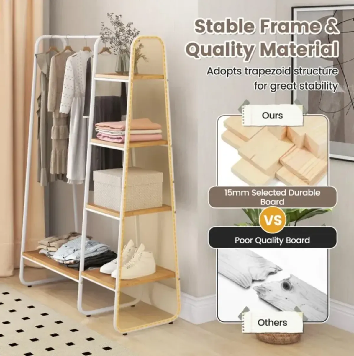 Hivvago Clothes Rack Free Standing Storage Tower with Hanging Bar