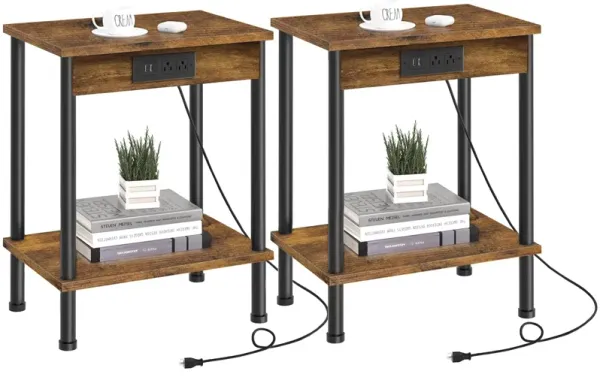YUFAM End Table with Charging Station,Small Side Table,2-Tier Nightstand with Storage Shelf,Sofa Bedside Table for Small Spaces