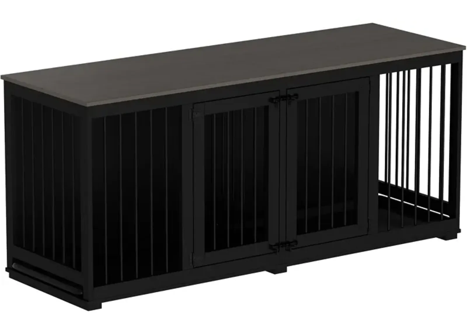 Black Large Dog Crate Furniture for 2 Dogs, 71 in. Heavy-Duty Wooden Dog Crate w/Trays and Divider for Large Medium Dog