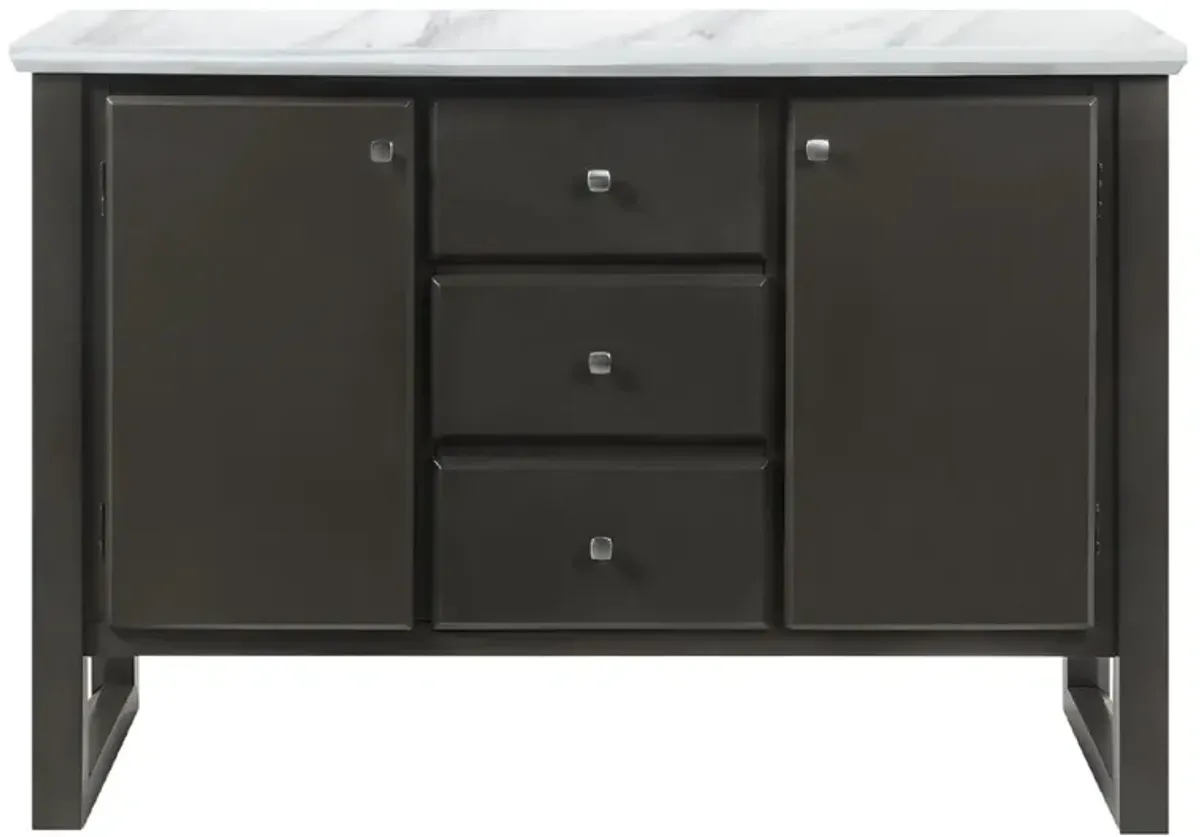 54 Inch Solid Wood Sideboard Cabinet Console, 3 Drawers, Faux Marble, Gray - Benzara