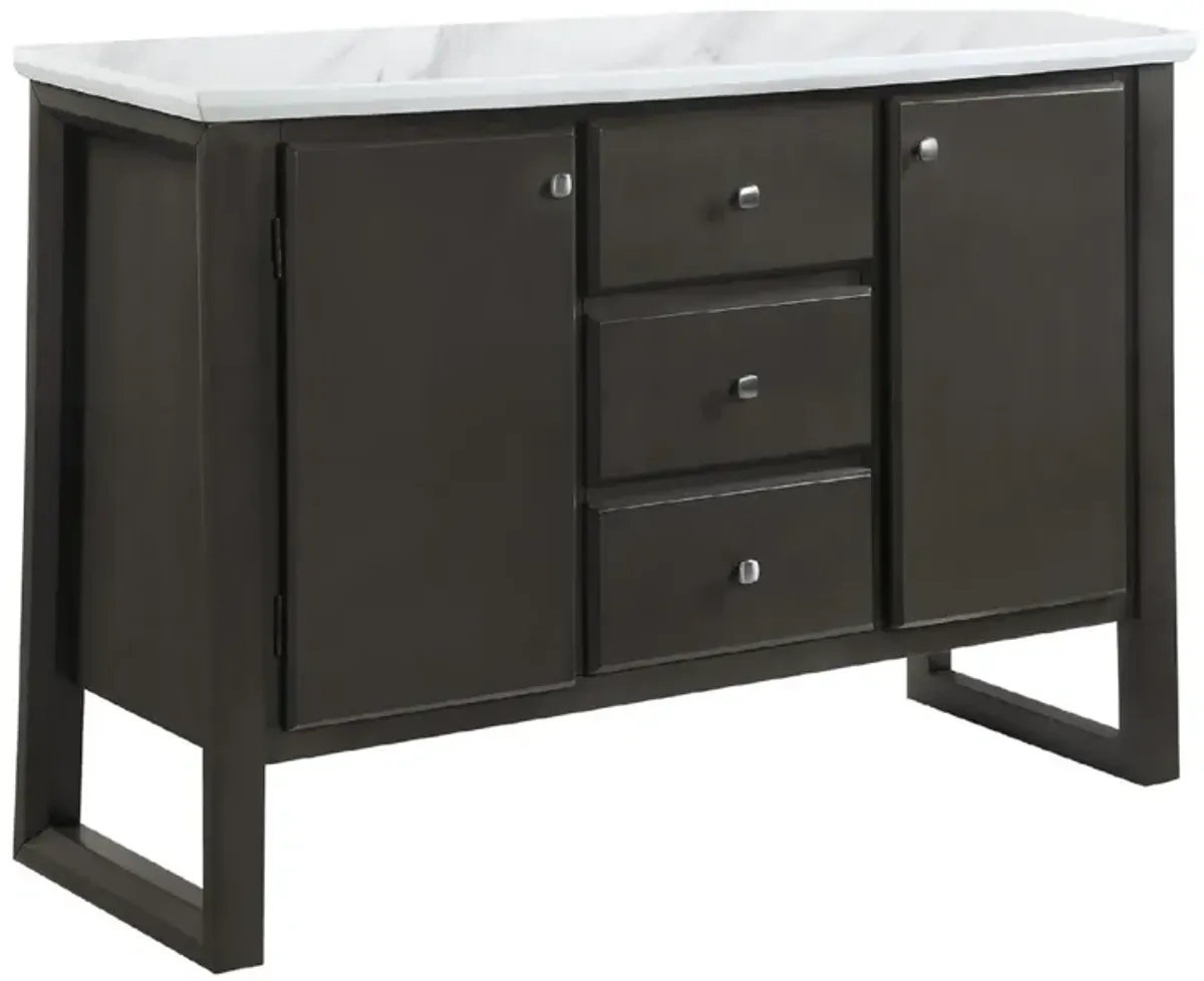 54 Inch Solid Wood Sideboard Cabinet Console, 3 Drawers, Faux Marble, Gray - Benzara
