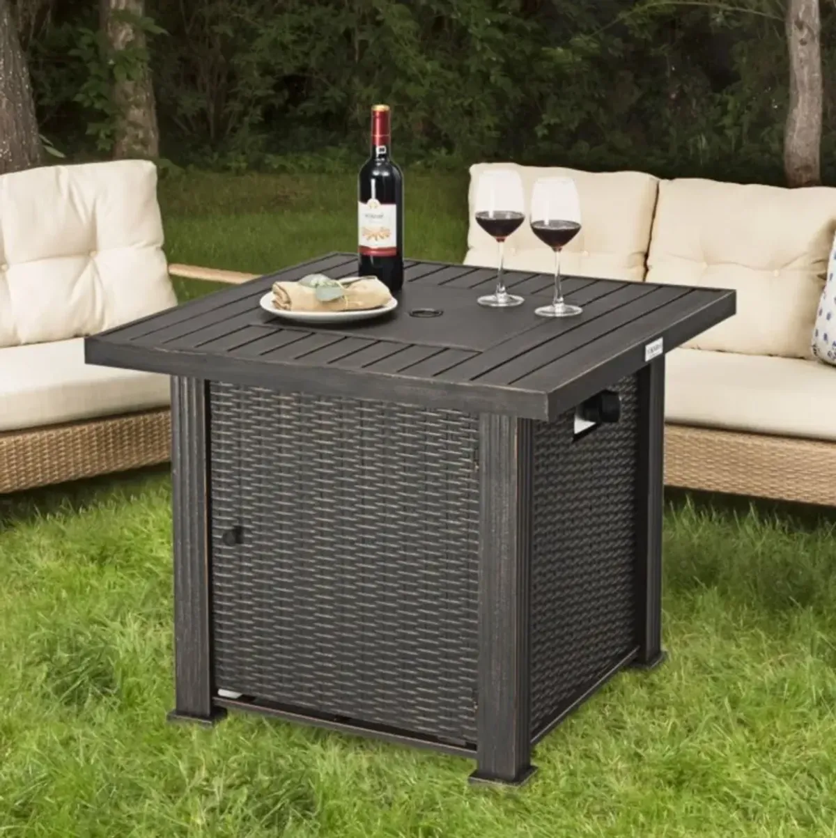 Hivvago Outdoor Square Propane Gas Fire Pit Table with Adjustable Flame