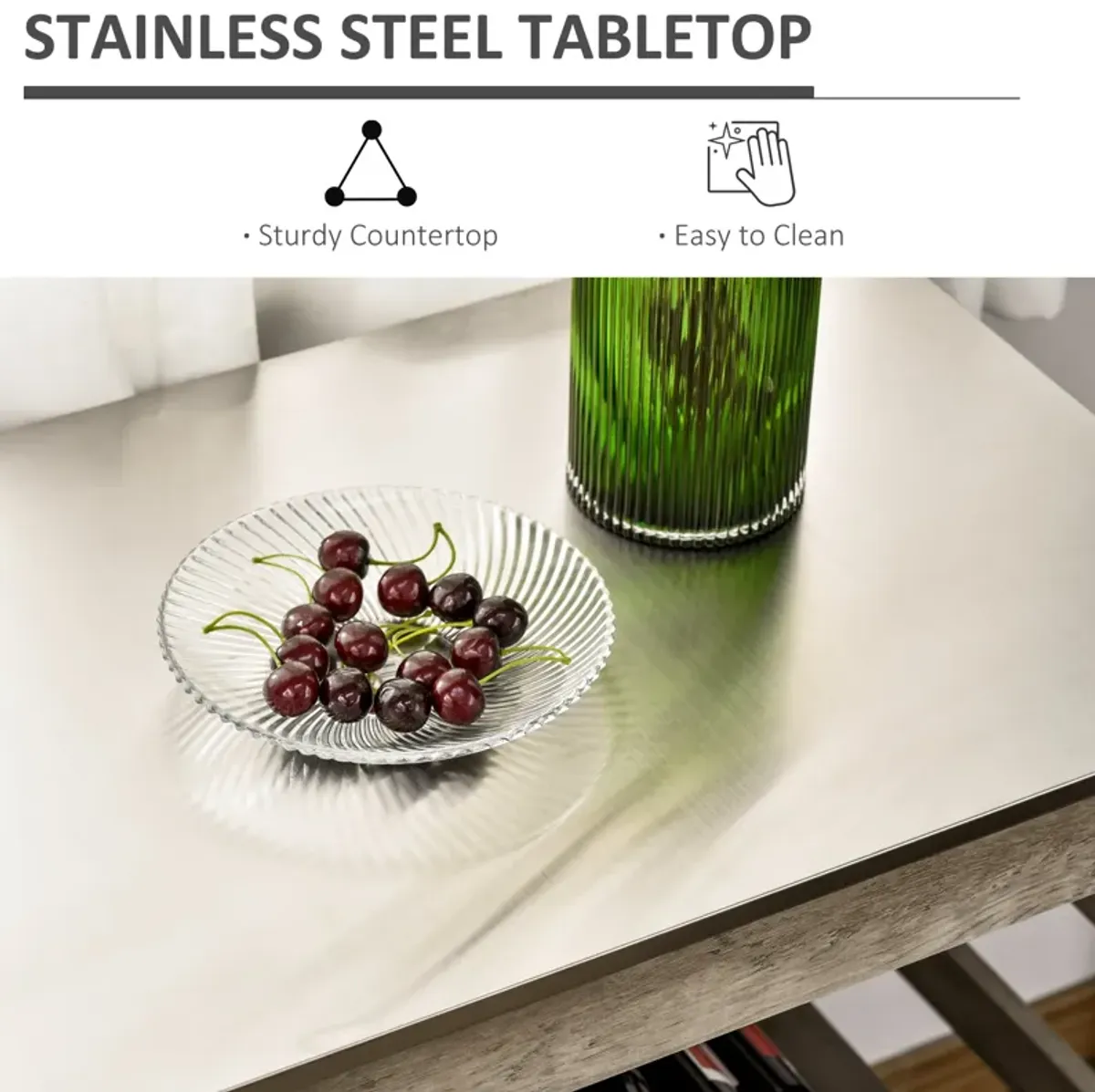 Gray Kitchen Helper: Rolling Cart with Stainless Steel Countertop