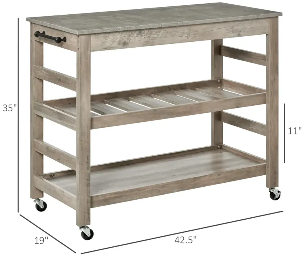 Gray Kitchen Helper: Rolling Cart with Stainless Steel Countertop