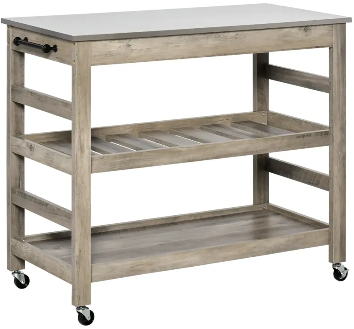 Gray Kitchen Helper: Rolling Cart with Stainless Steel Countertop