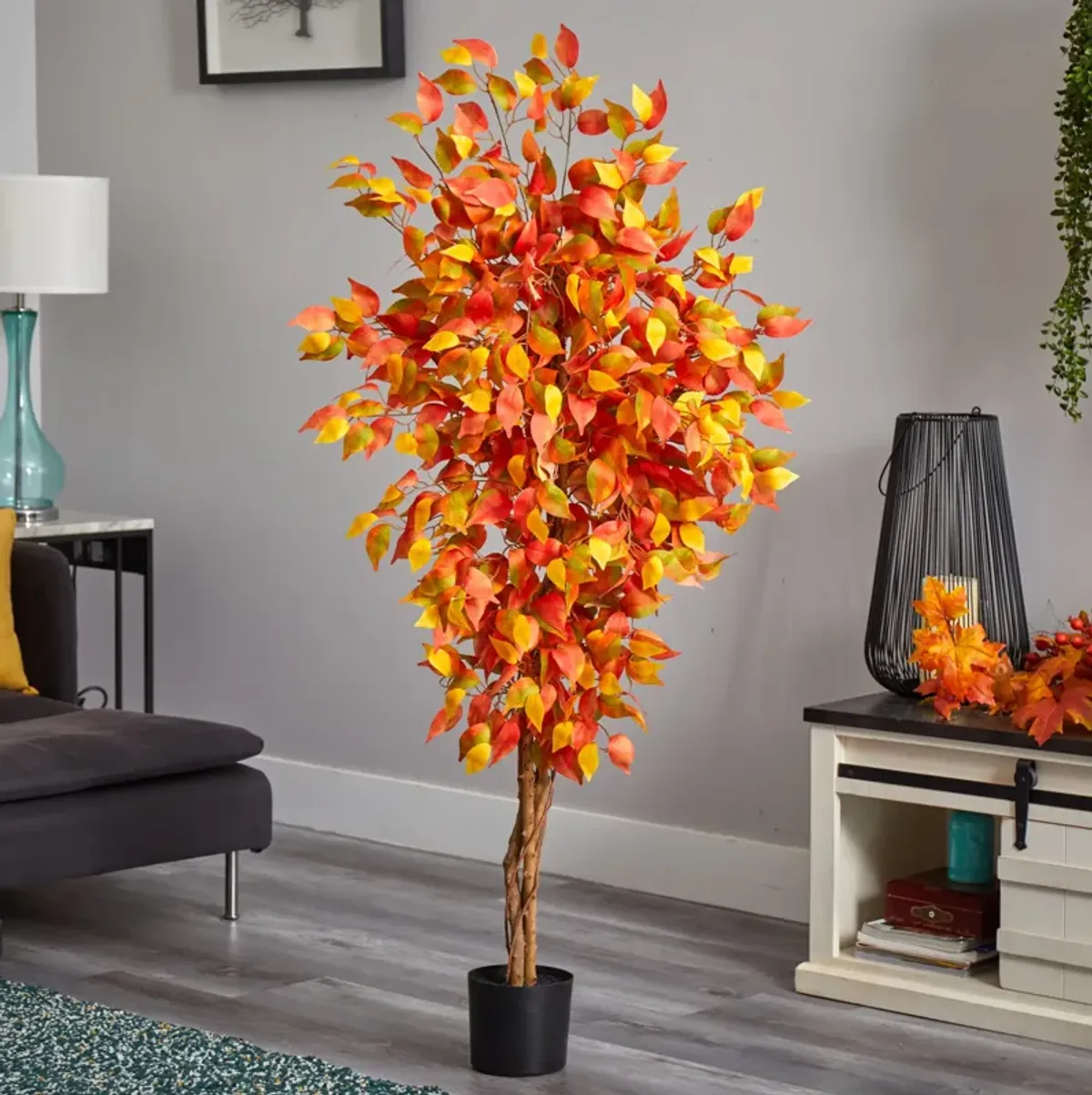 Hivvago 5 Feet Autumn Ficus Artificial Fall Tree