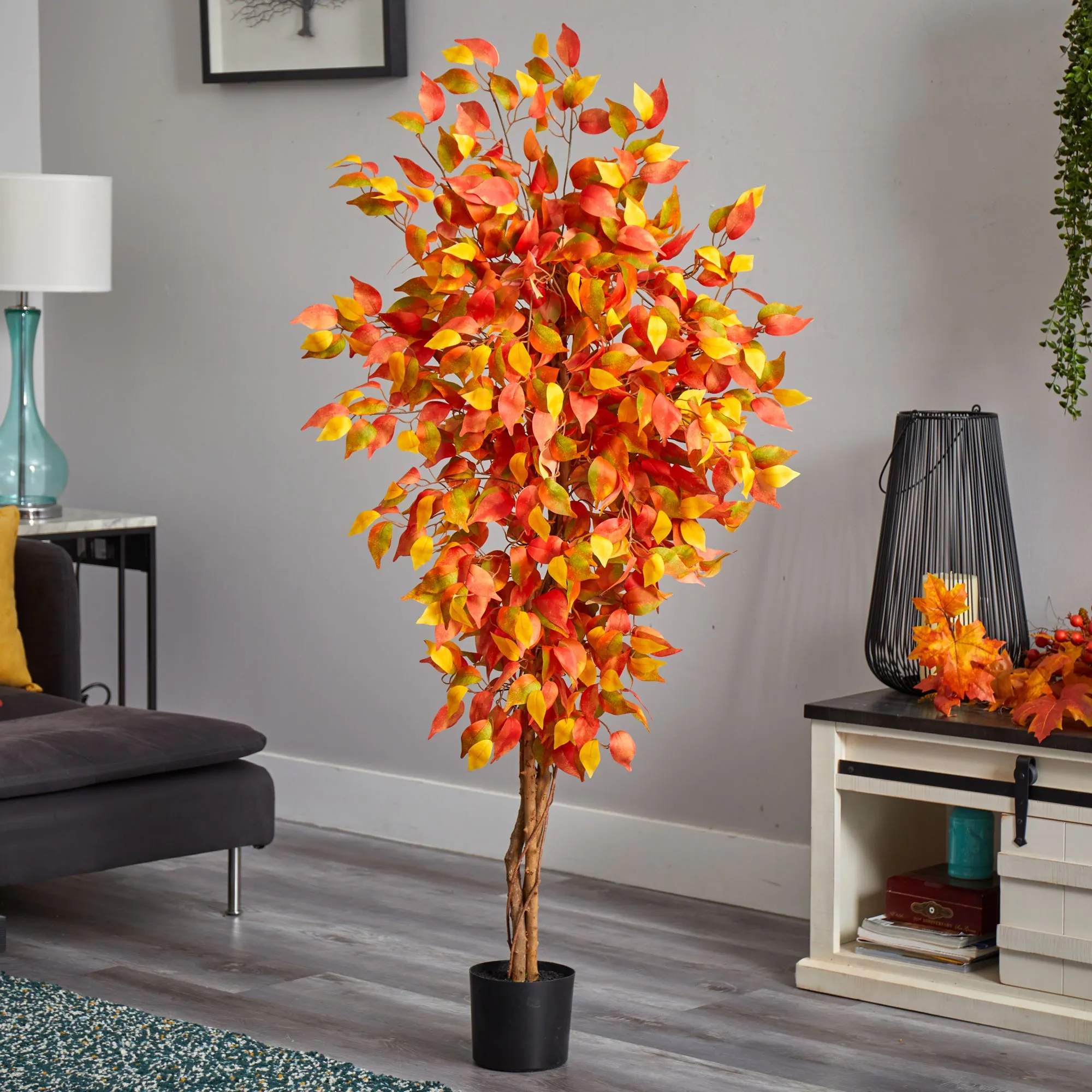 HomPlanti 5 Feet Autumn Ficus Artificial Fall Tree