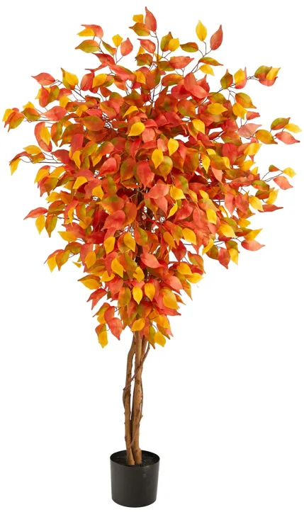 HomPlanti 5 Feet Autumn Ficus Artificial Fall Tree