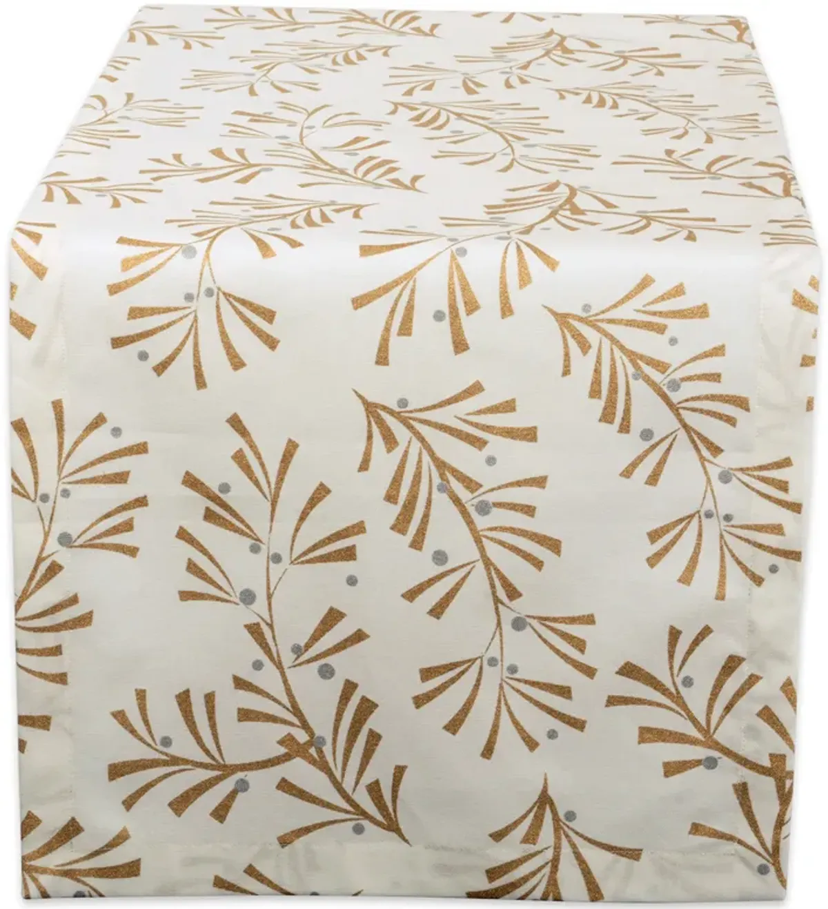 108" Gold Colored and White Metallic Holy Leaves Table Runner