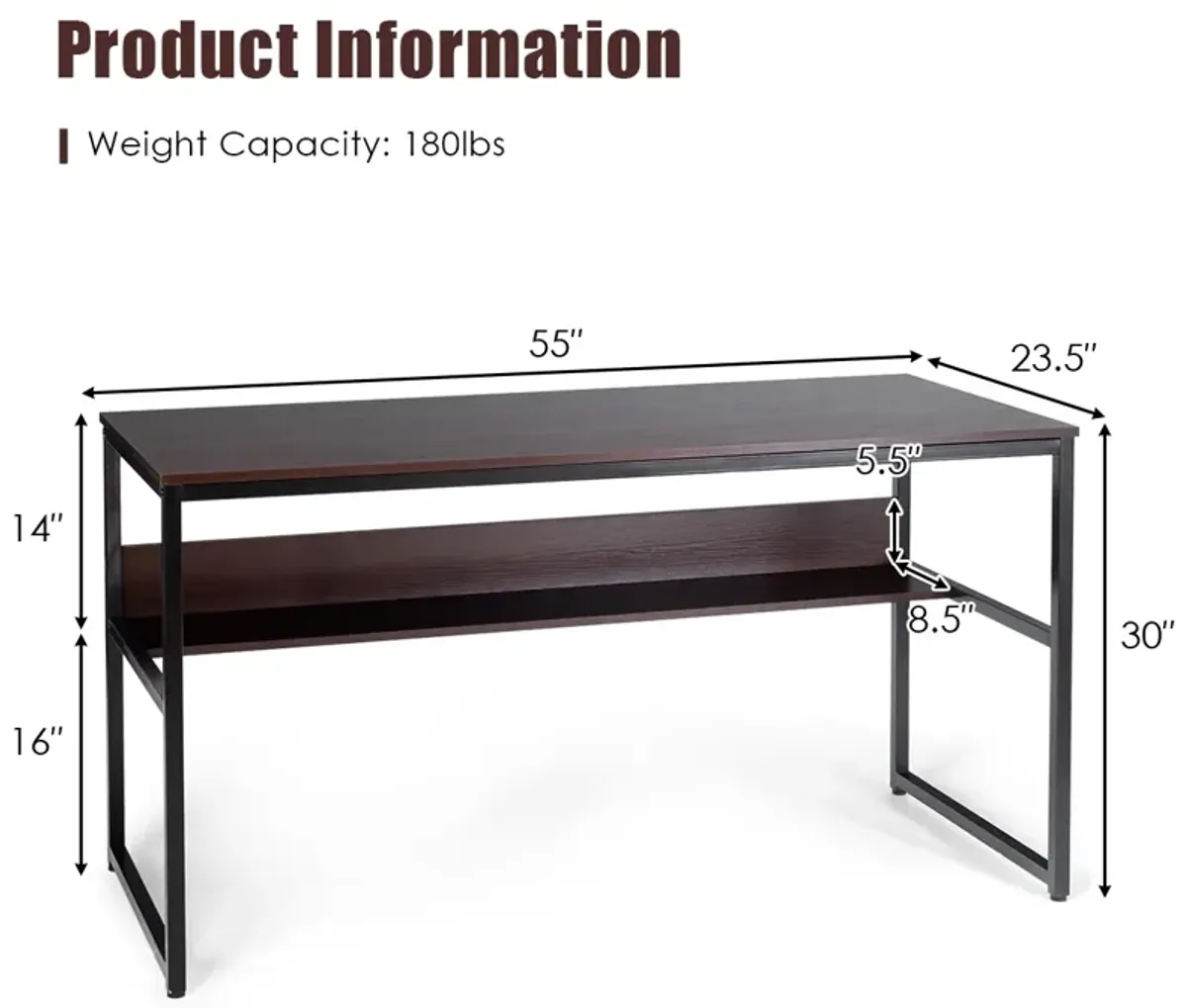 Costway 55'' Computer Desk Writing Table Workstation Home Office w/Bookshelf Natural