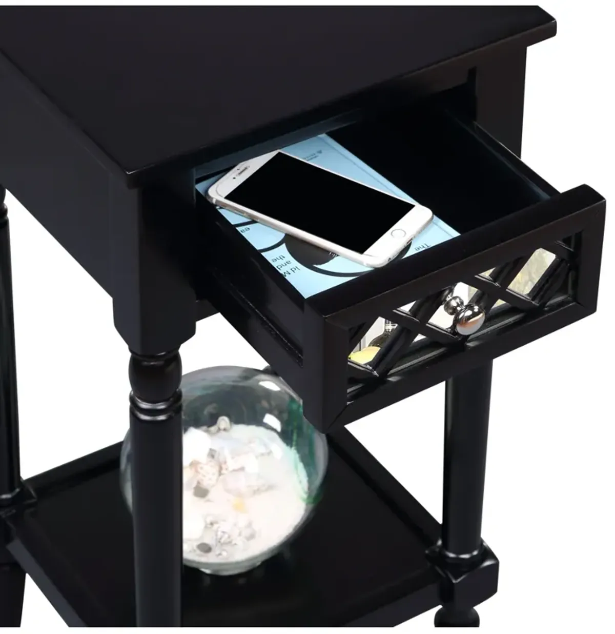 Convenience Concepts French Country Khloe Deluxe 1 Drawer Accent Table with Shelf, Black