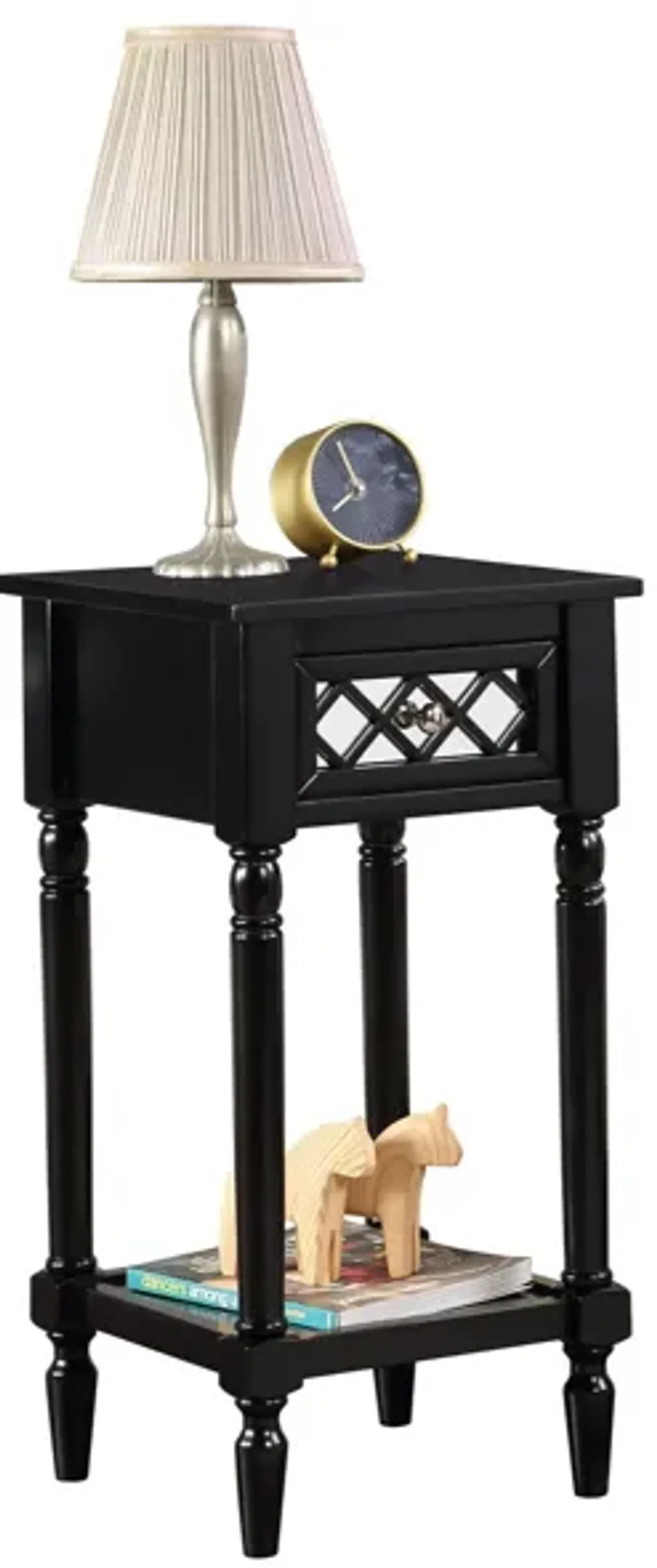 Convenience Concepts French Country Khloe Deluxe 1 Drawer Accent Table with Shelf, Black