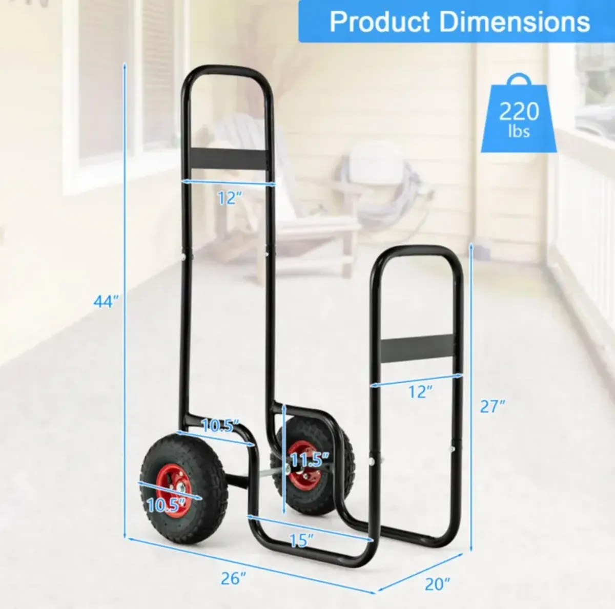 Hivvago Firewood Log Cart Carrier with Wear-Resistant and Shockproof Rubber Wheels