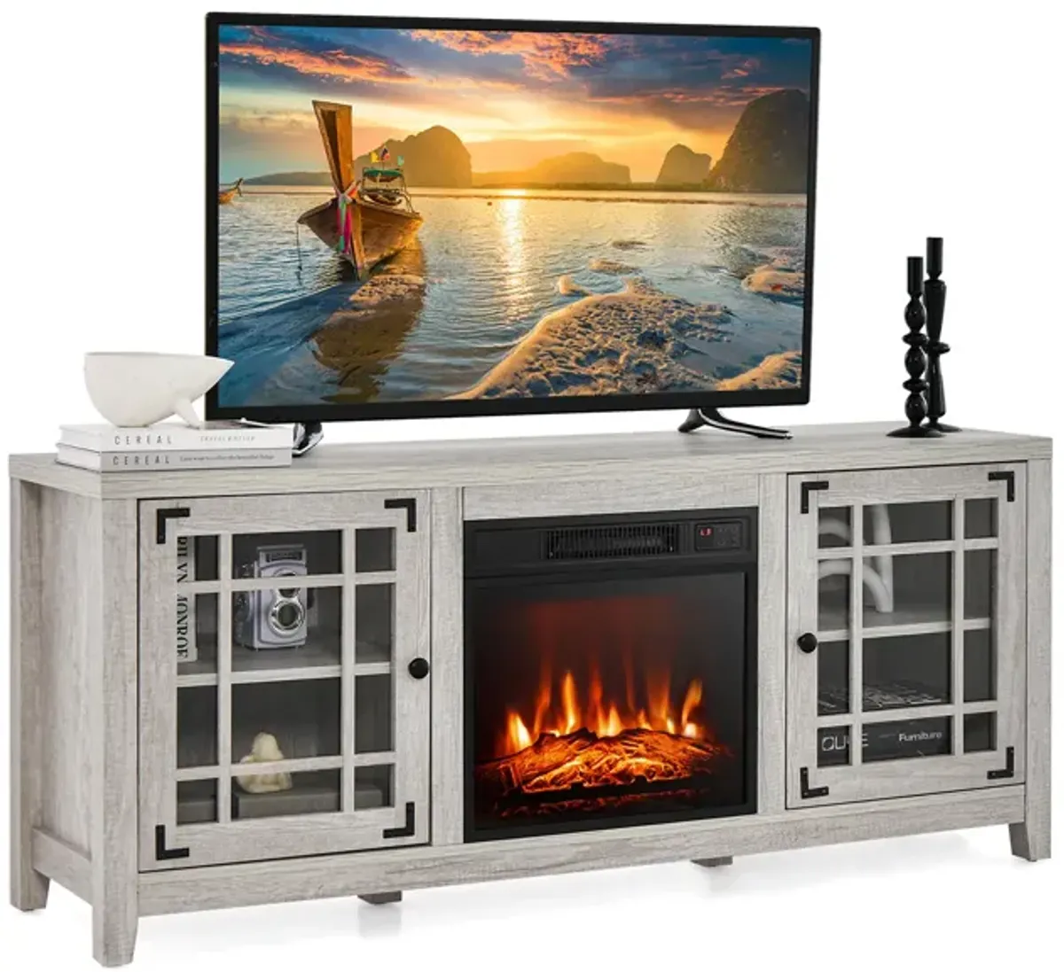 Fireplace TV Stand with Adjustable Shelves for TVs