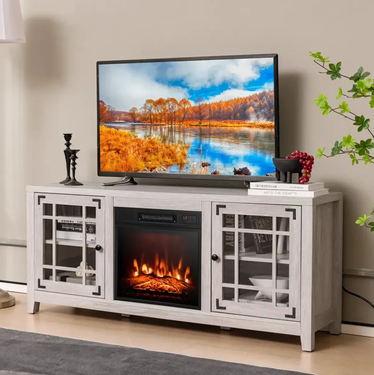 58 Inch Fireplace TV Stand with Adjustable Shelves for TVs up to 65 Inch