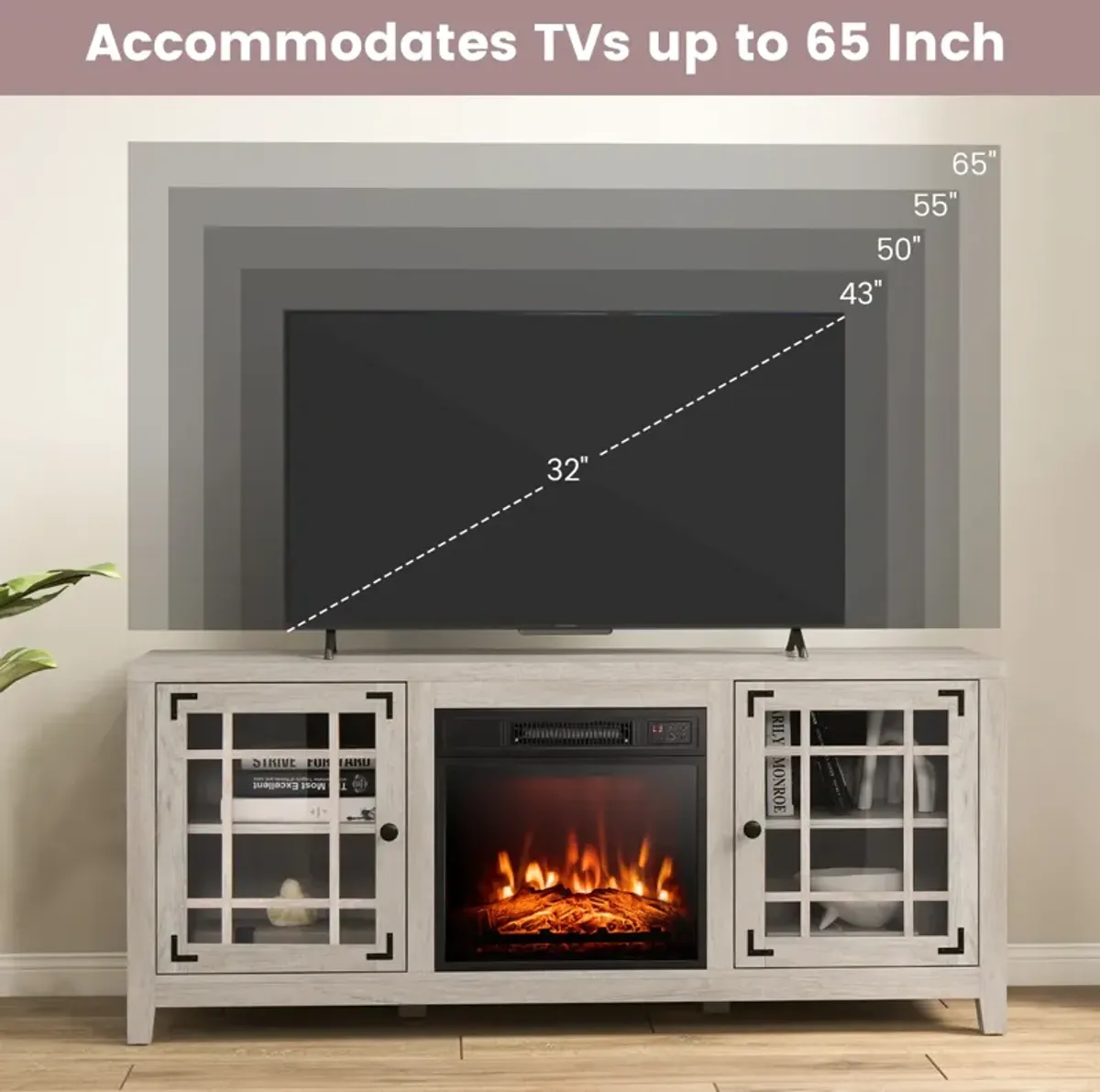 58 Inch Fireplace TV Stand with Adjustable Shelves for TVs up to 65 Inch