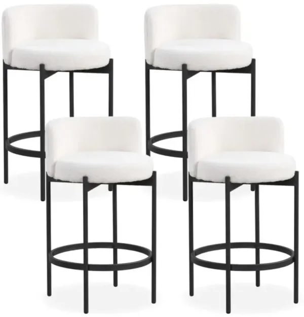 Set of 4 Boucle Counter Stools with Curved Backrest for Kitchen Island or Bar Seating