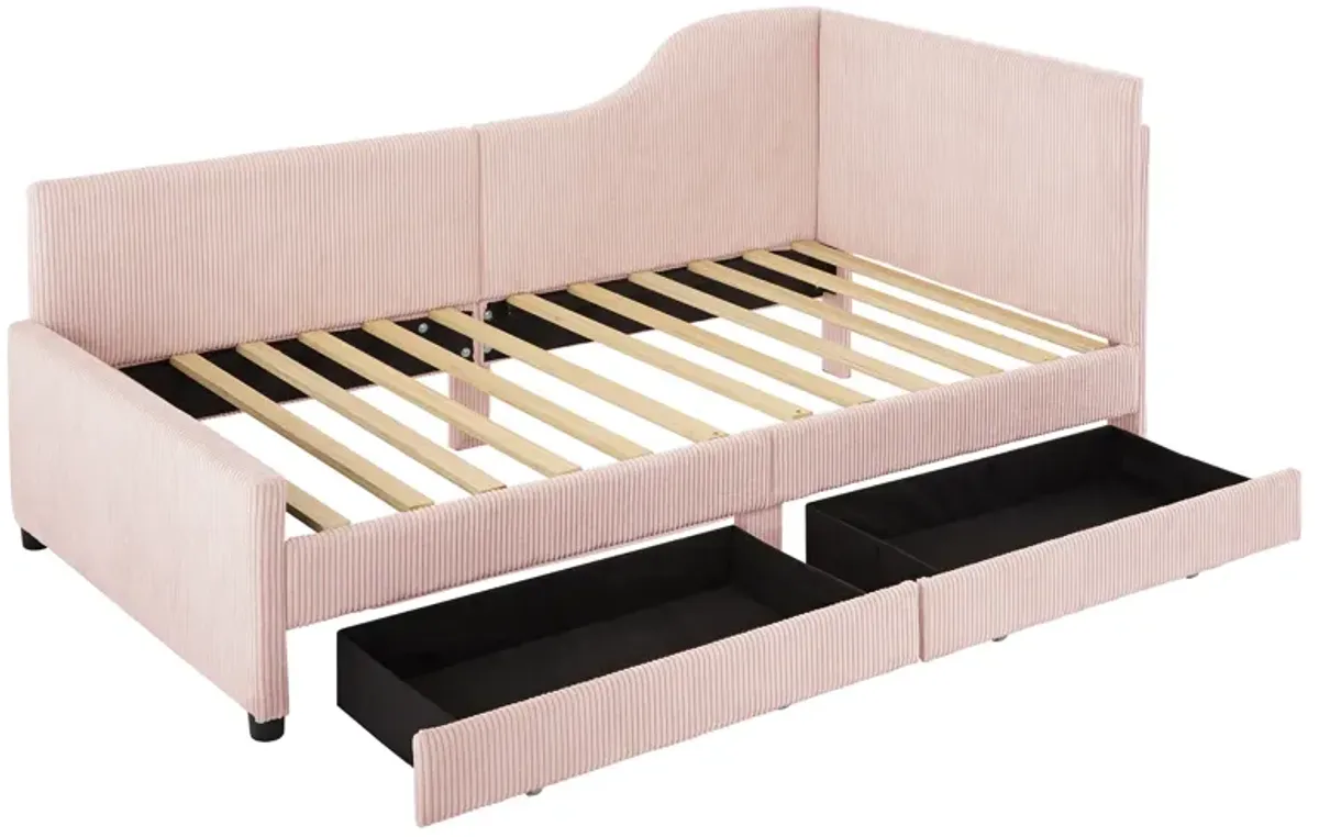 Merax L-Shaped Corduroy Daybed with 2 Storage Drawers