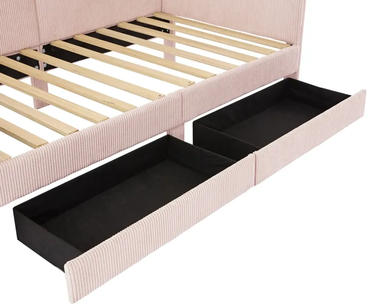 Merax L-Shaped Corduroy Daybed with 2 Storage Drawers