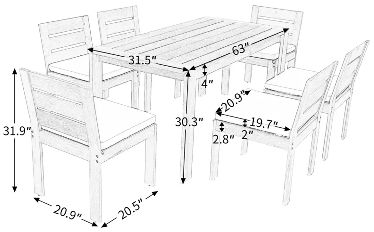 Merax 7 Pieces Outdoor Acacia Wood Dining Set