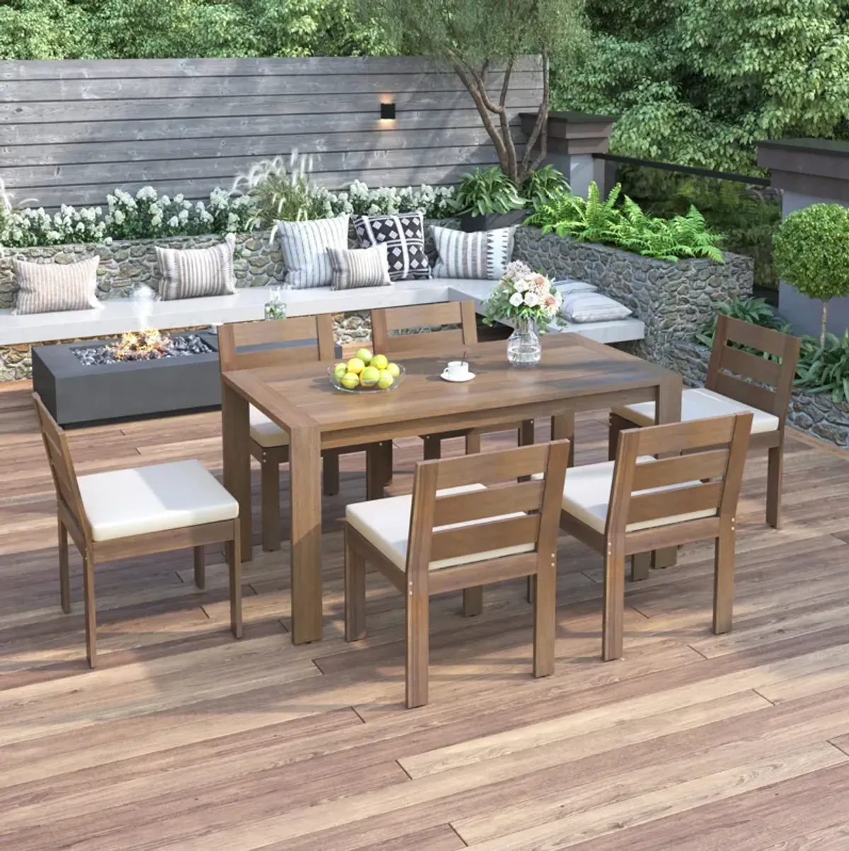 Merax 7 Pieces Outdoor Acacia Wood Dining Set