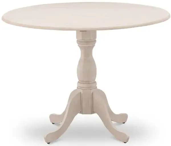 East West Furniture Round small table Linen White Color Drops Leave Table Top Surface and Asian Wood small dining table Pedestal Legs -Black Finish