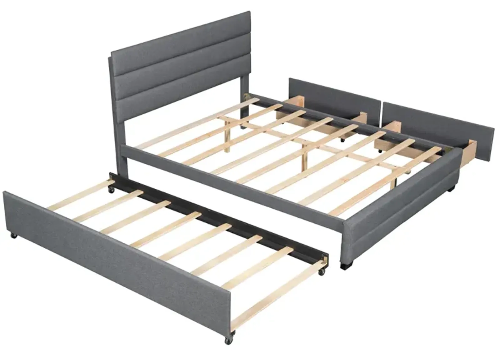 Queen Upholstered Platform Bed With Trundle And Two Drawers