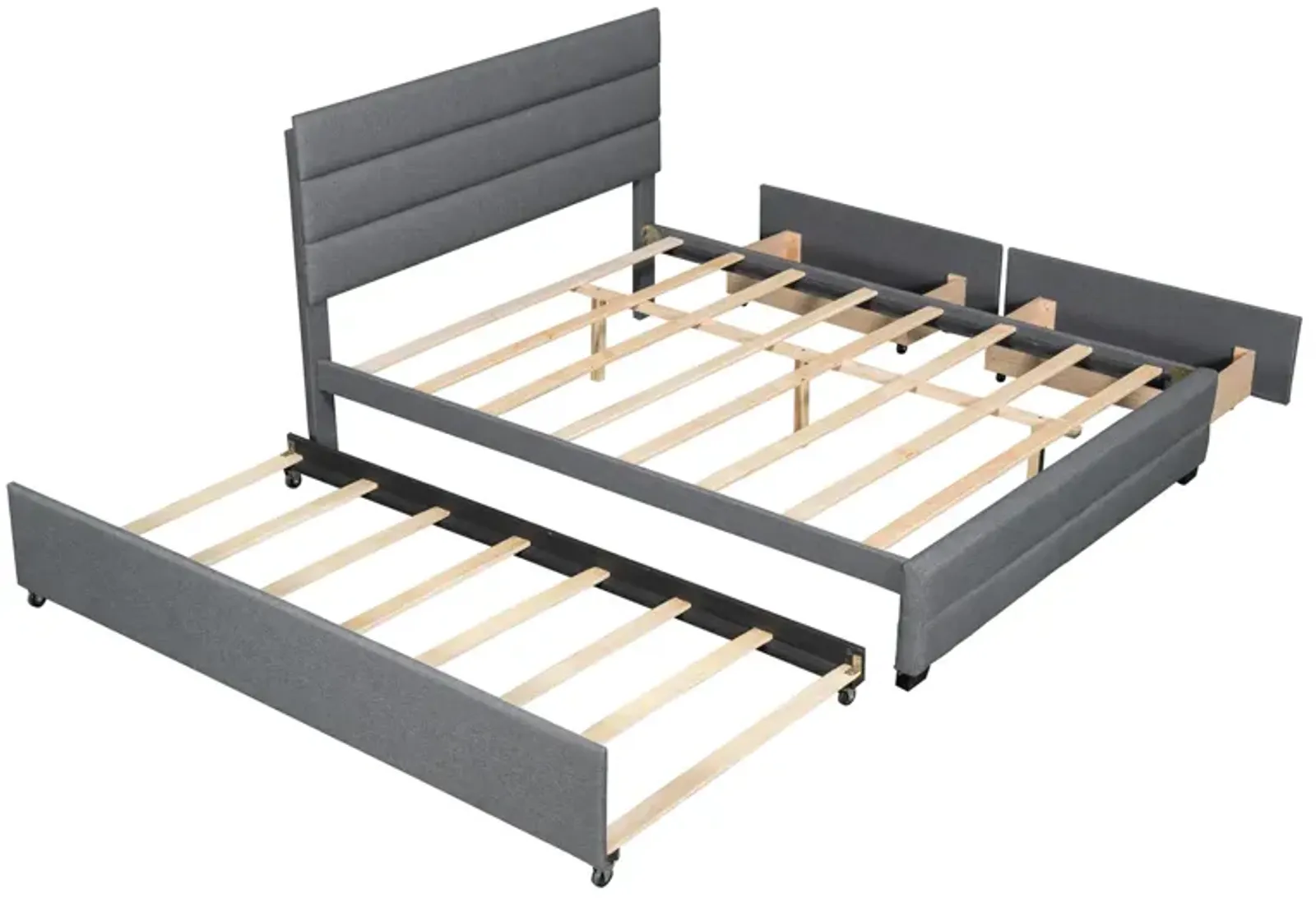 Queen Upholstered Platform Bed With Trundle And Two Drawers