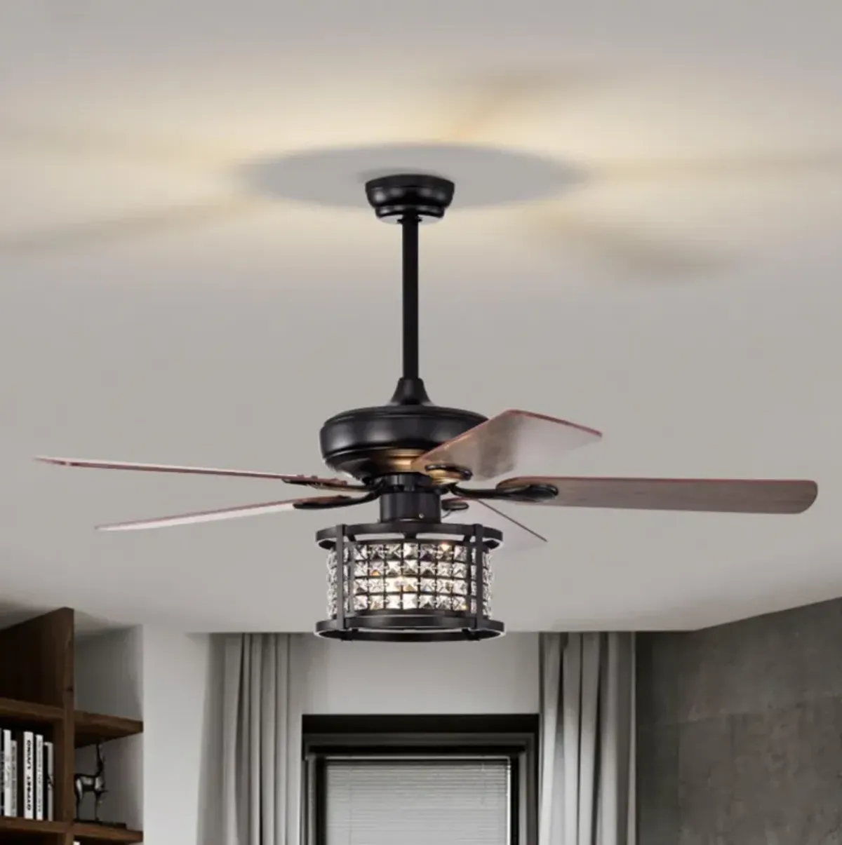 Hivvago 52 Inch 3-Speed Crystal Ceiling Fan Light with Remote Control-Black