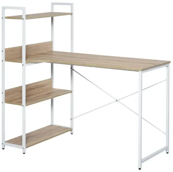 Oak Retro Workstation: Industrial Desk with Storage Shelf