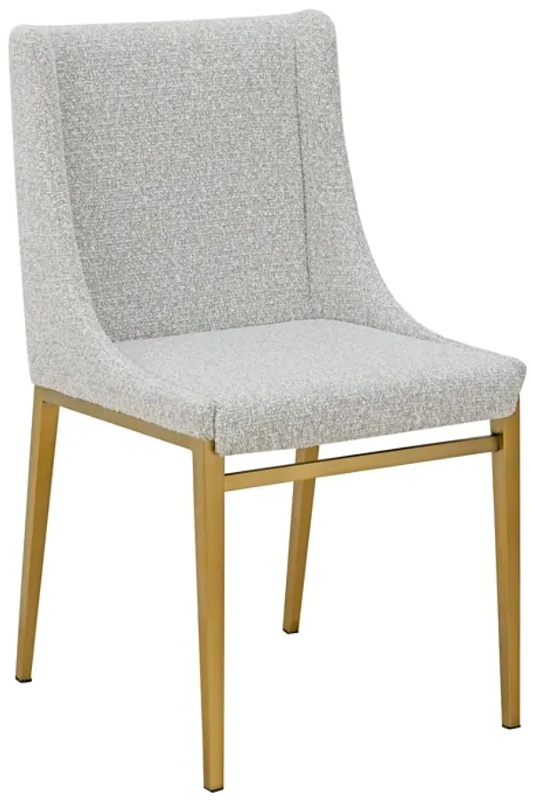 Cid Kinn 19 Inch Dining Chair Set of 2, Light Gray Polyester, Brass Steel - Benzara