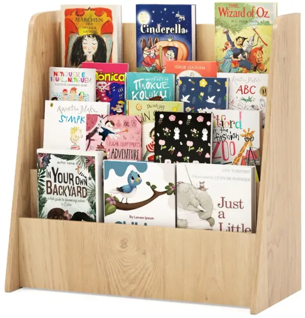 4-Tier Kids Bookshelf – Deep Storage Compartments for Bedroom or Playroom